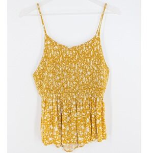 Shein Curve Cami Top Smocked Floral Tie Back 2XL Yellow